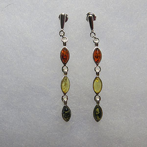 Boucles d'oreilles gouttes multicolore  - bijou ambre et argent